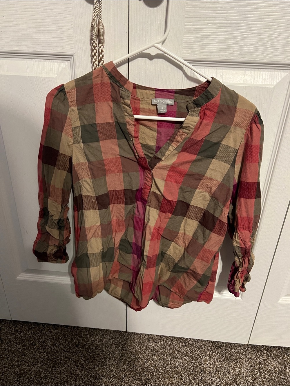 Falls Creek Plaid Button-Front Blouse in Red, Olive & Tan